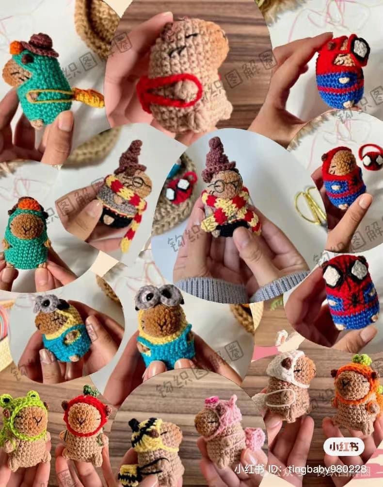 Crochet Pattern: Transformable Capybara Amigurumi with Rabbit, Carrot, Pig, Frog, Strawberry and Bee Outfits