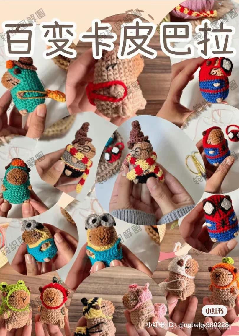 Crochet Pattern: Transformable Capybara Amigurumi with Rabbit, Carrot, Pig, Frog, Strawberry and Bee Outfits