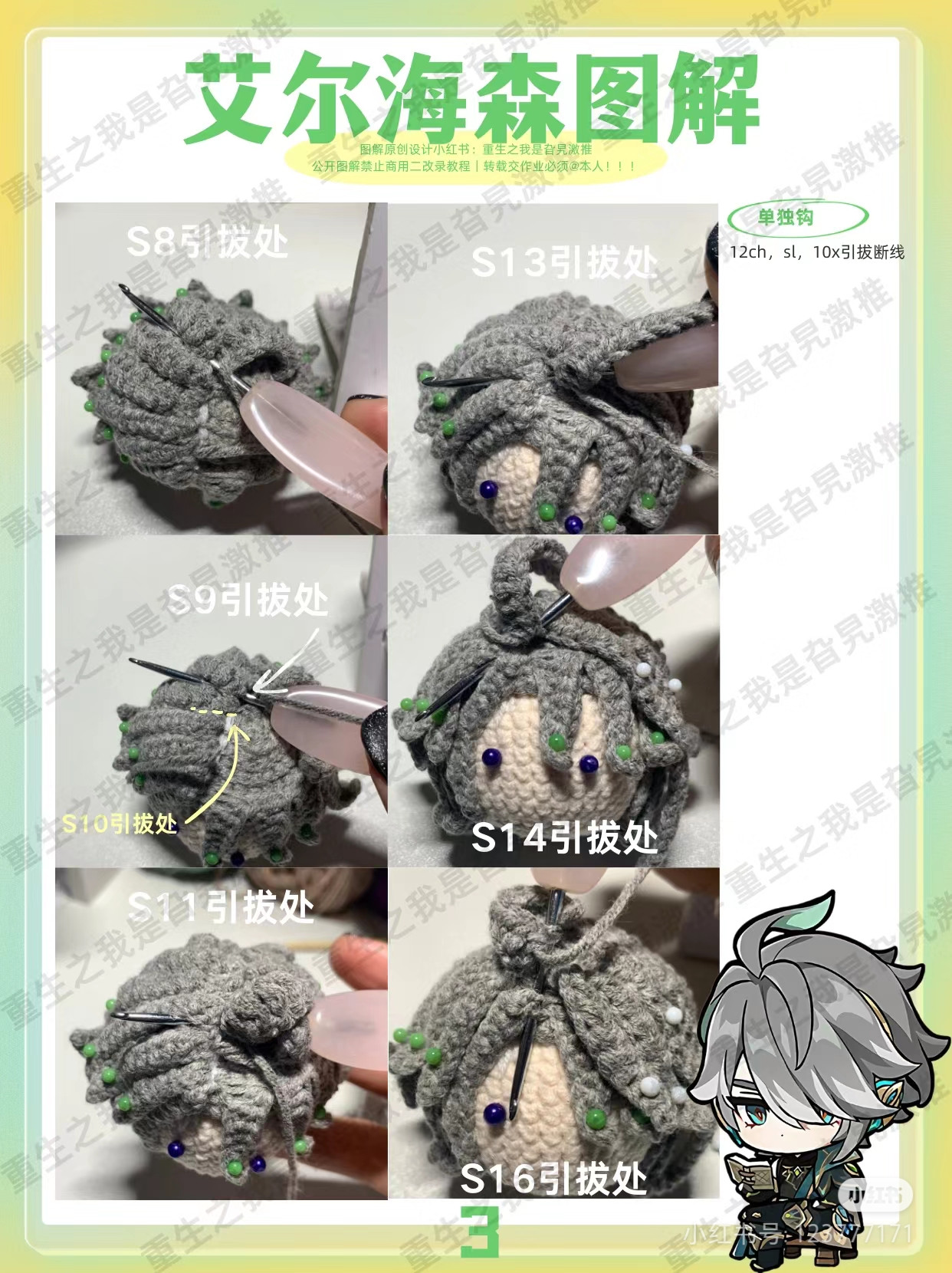 Crochet Pattern Tutorial for Alhaitham Amigurumi Doll