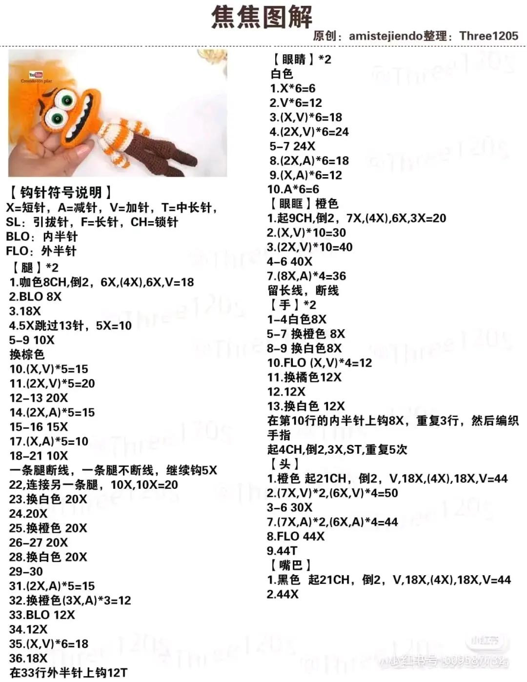 Crochet Pattern Tutorial for Amigurumi Character with Wild Yellow Hair and Big Eyes