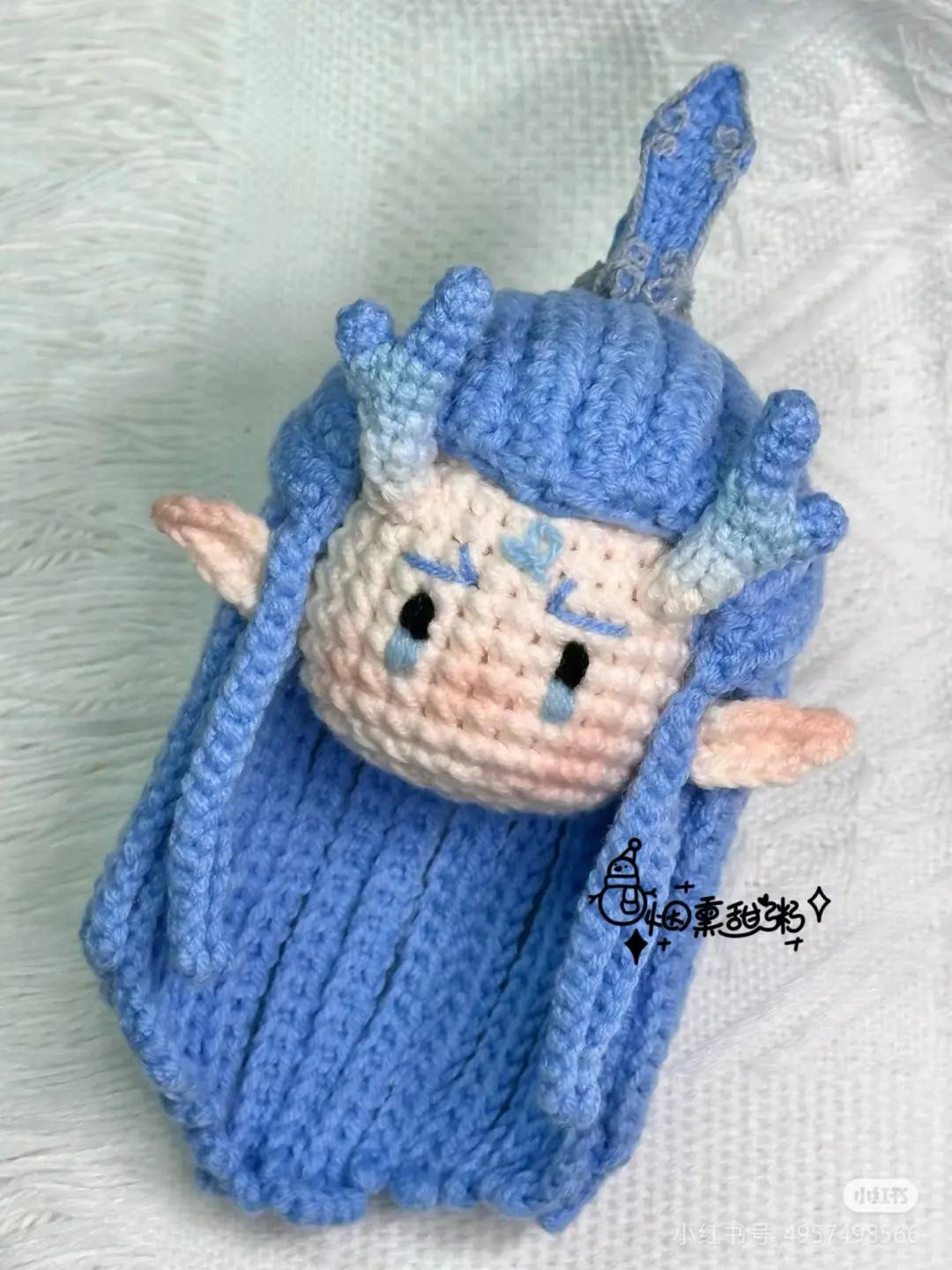 Crochet Pattern Tutorial for Blue Dragon Horned Doll Amigurumi