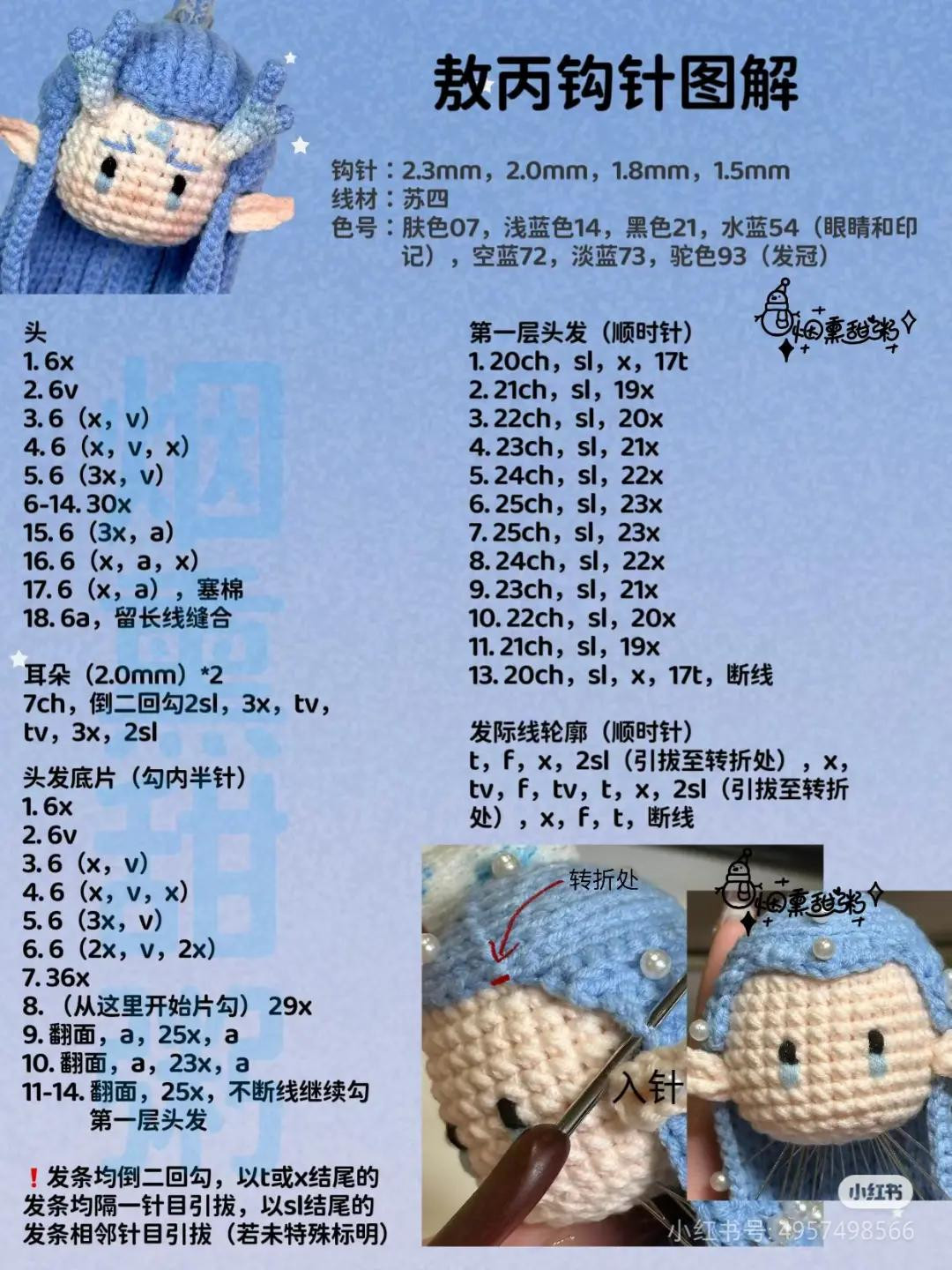 Crochet Pattern Tutorial for Blue Dragon Horned Doll Amigurumi