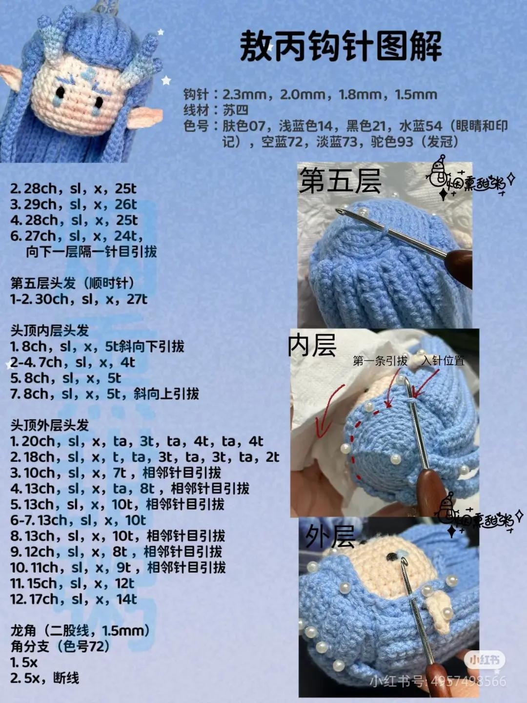 Crochet Pattern Tutorial for Blue Dragon Horned Doll Amigurumi