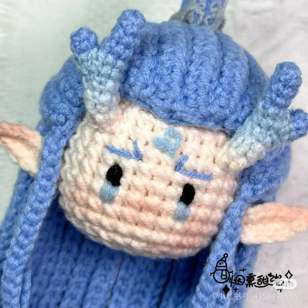 Crochet Pattern Tutorial for Blue Dragon Horned Doll Amigurumi