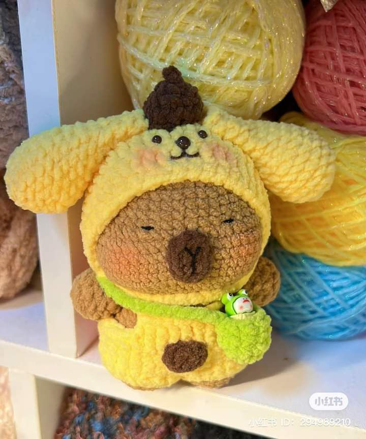 Crochet Pattern Tutorial for Brown Bear in Yellow Dog Costume