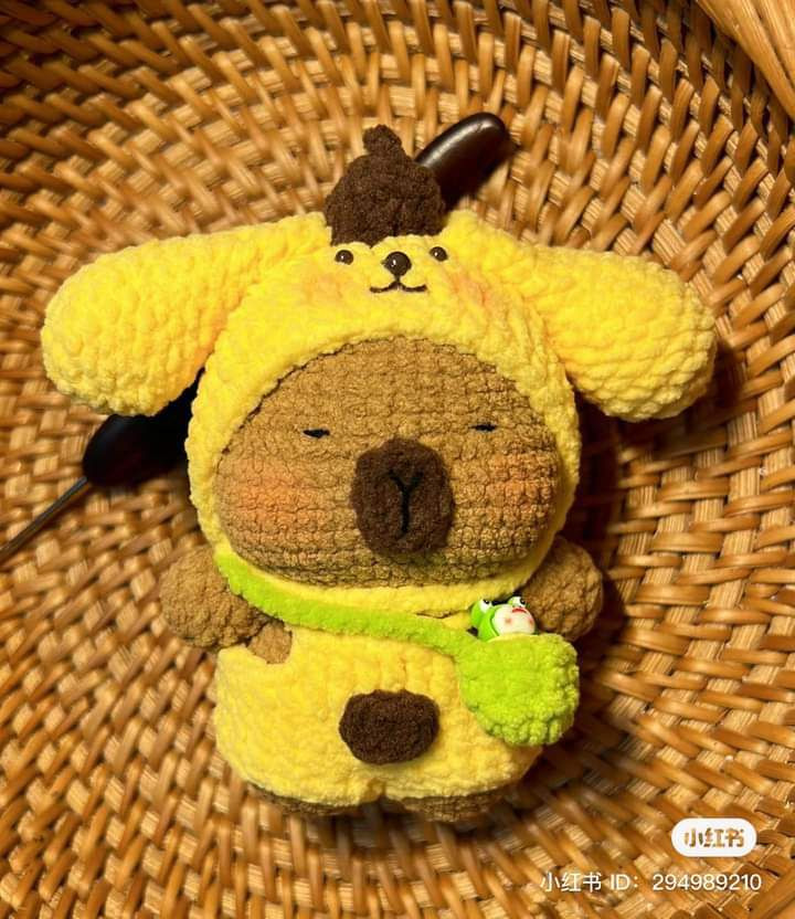 Crochet Pattern Tutorial for Brown Bear in Yellow Dog Costume