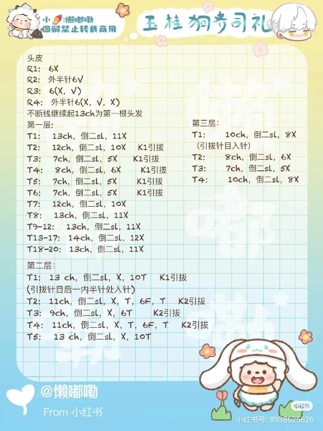 Crochet Pattern Tutorial for Cute White Amigurumi Character with Long Ears and Hair