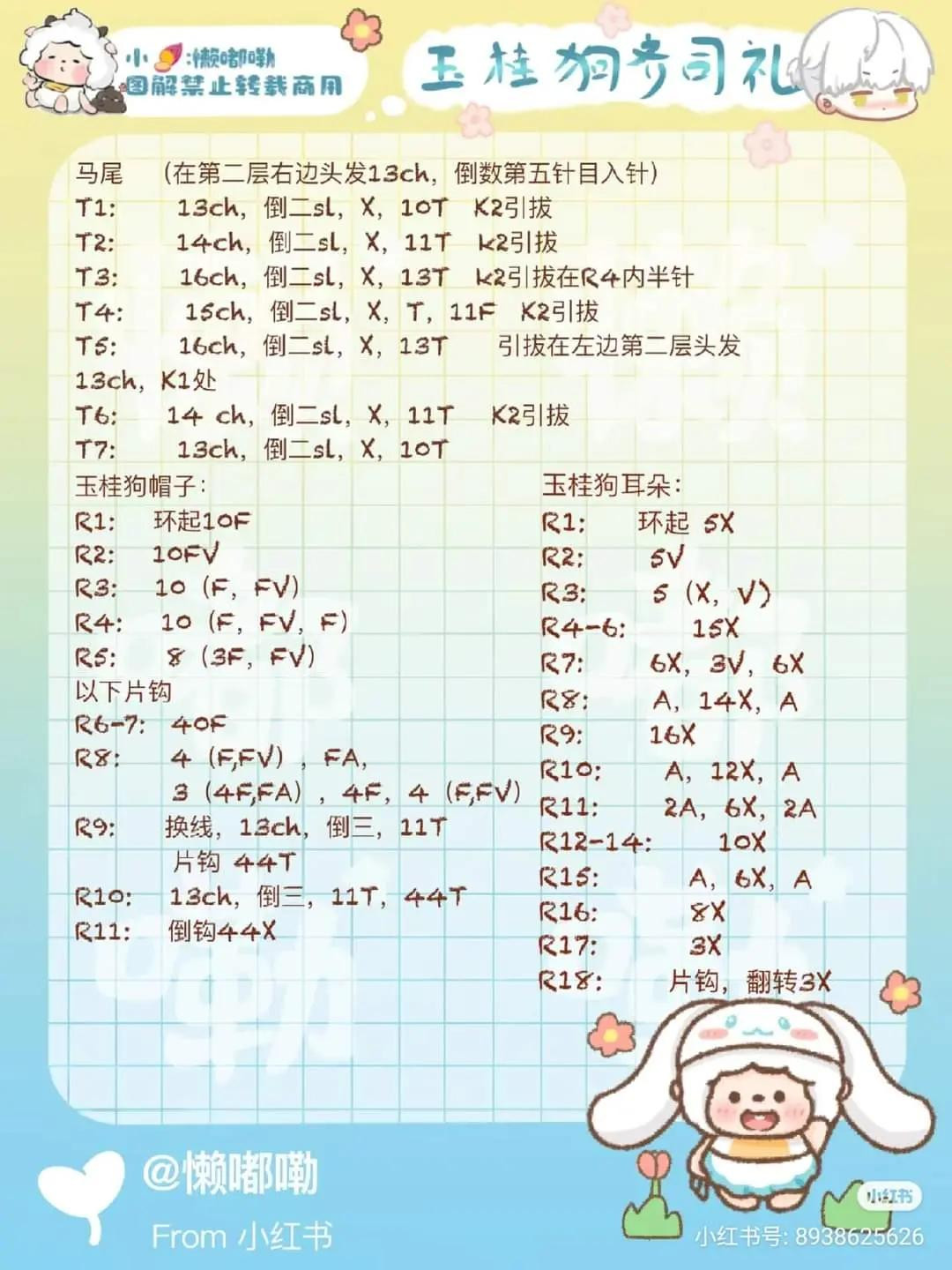 Crochet Pattern Tutorial for Cute White Amigurumi Character with Long Ears and Hair