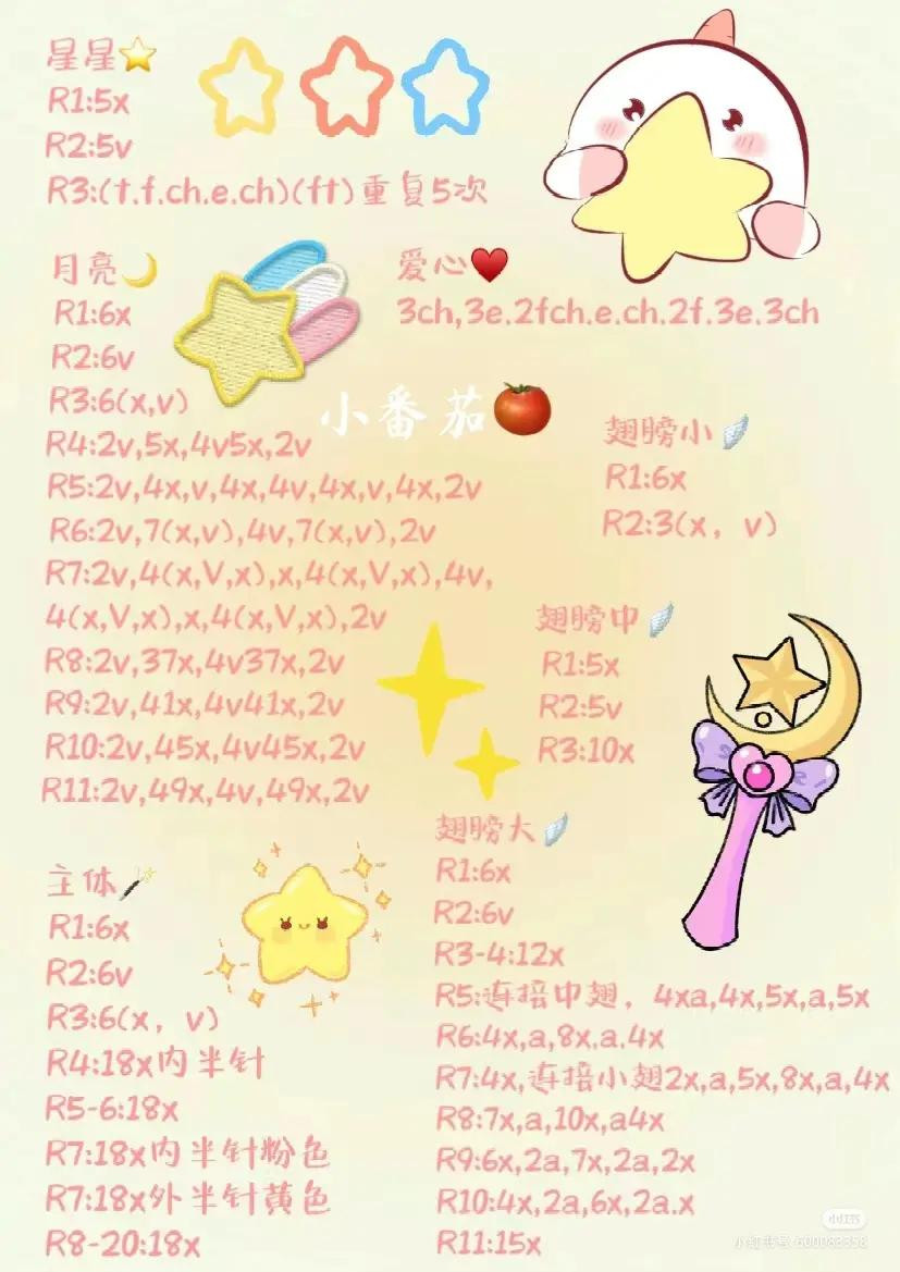 Crochet Pattern Tutorial for Cute Yellow Kero Keychain Doll with Wings and Red Bow