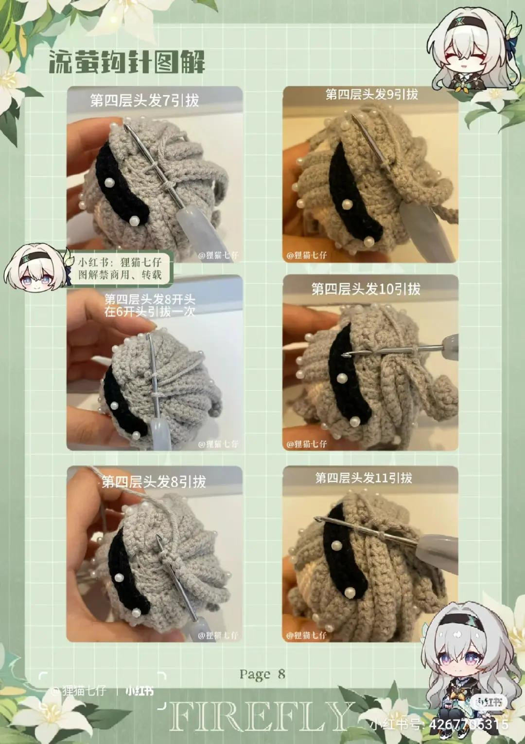 Crochet Pattern Tutorial for Firefly Amigurumi Doll Head with Grey Hair and Blue Eyes