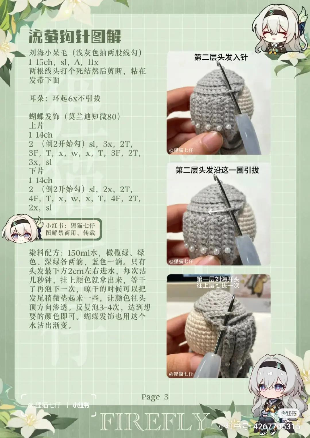 Crochet Pattern Tutorial for Firefly Amigurumi Doll Head with Grey Hair and Blue Eyes