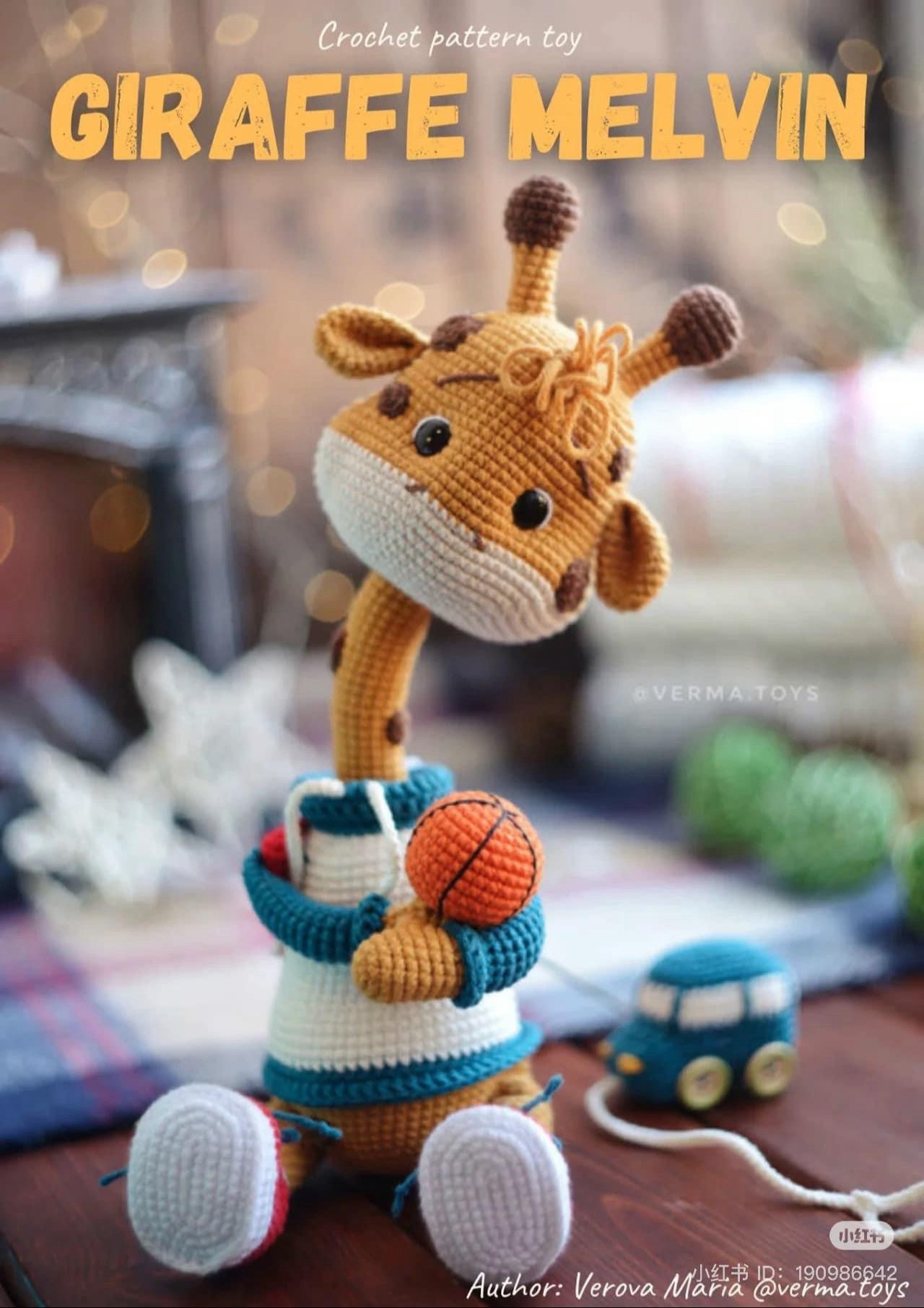 Crochet Pattern Tutorial for Giraffe Melvin Amigurumi Doll with Basketball and Hoodie
