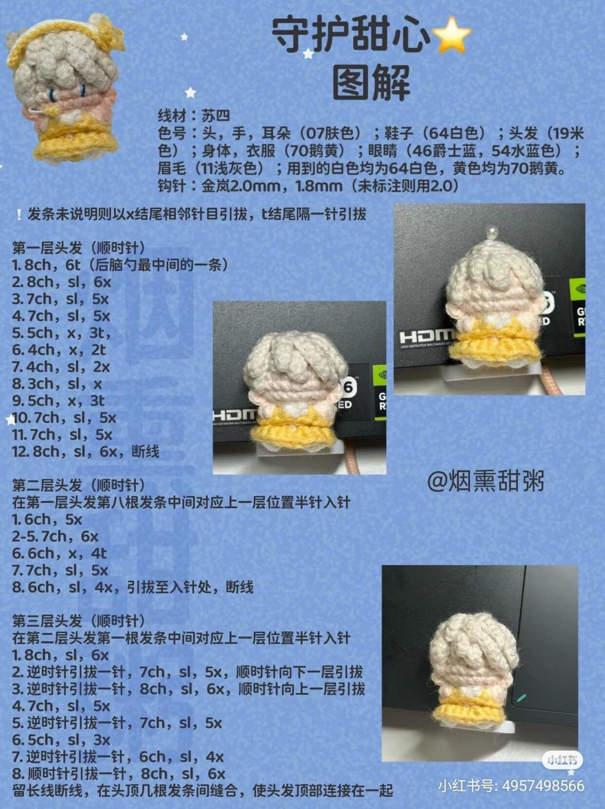 Crochet Pattern Tutorial for Guardian Angel Amigurumi Doll with Yellow Dress and Star Accessories