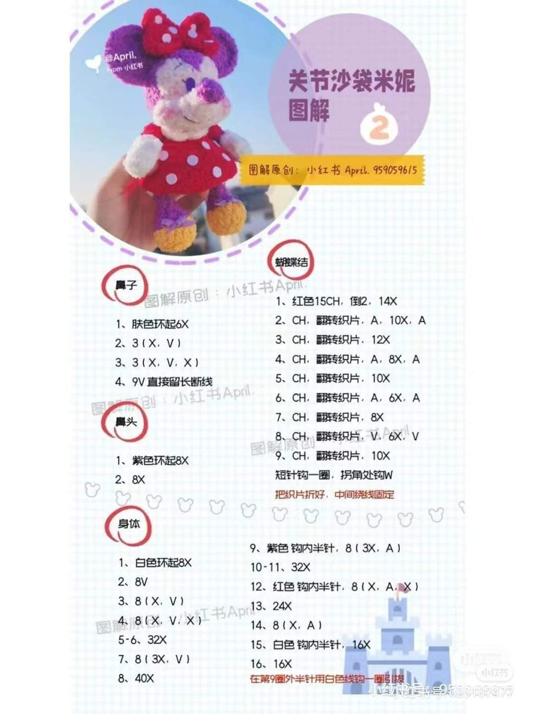 Crochet Pattern Tutorial for Jointed Weighted Minnie Mouse Amigurumi Doll