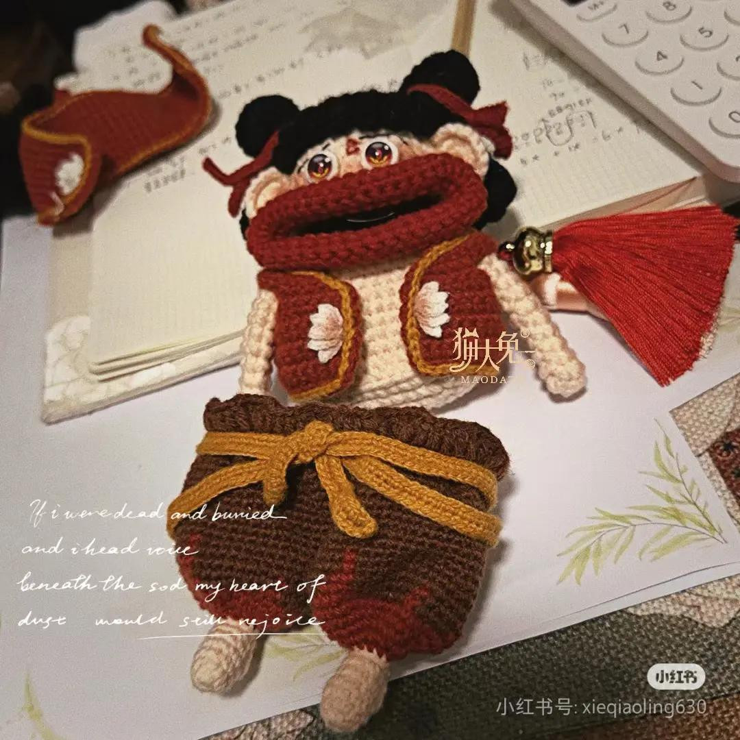 Crochet Pattern Tutorial for Nezha Keychain Doll Amigurumi
