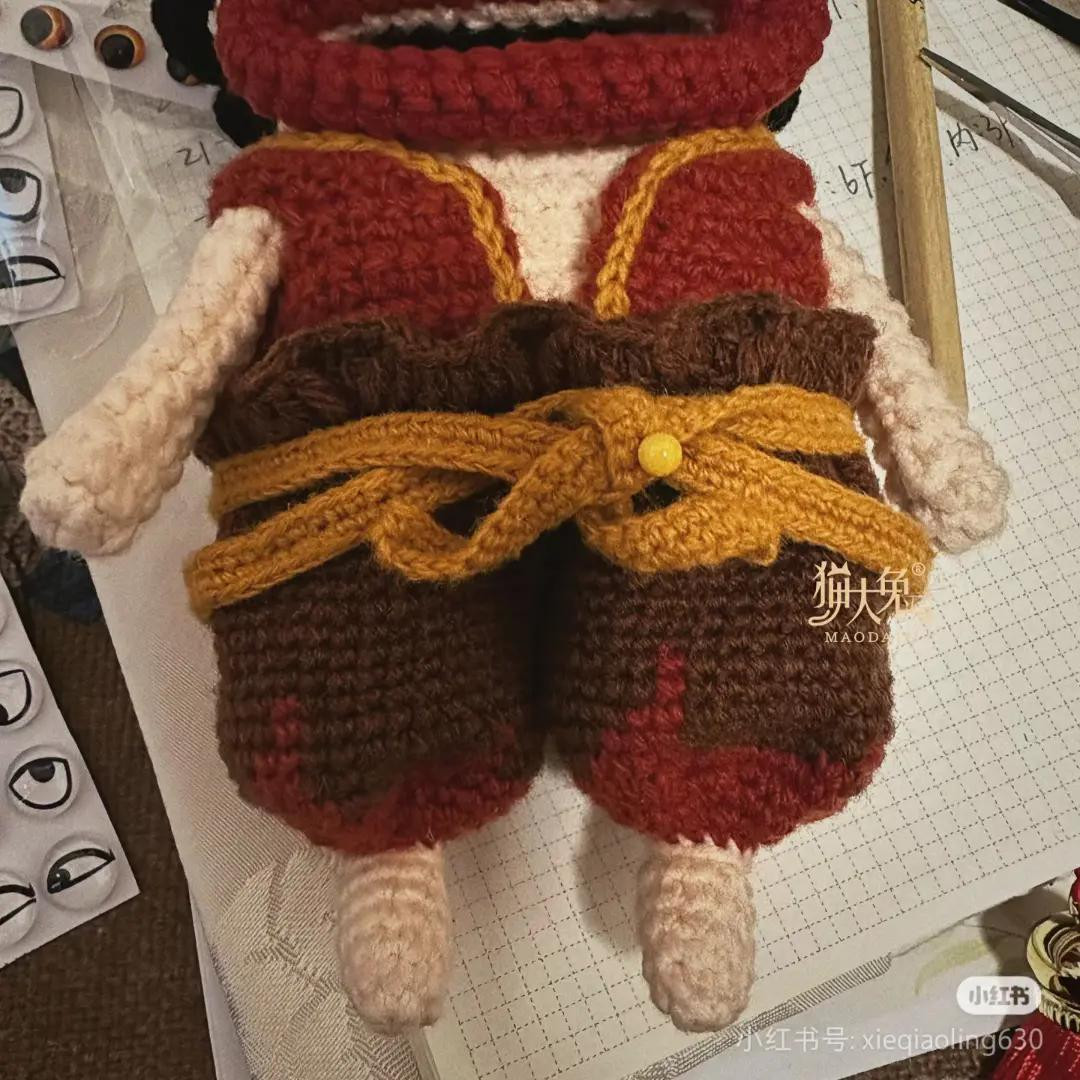Crochet Pattern Tutorial for Nezha Keychain Doll Amigurumi