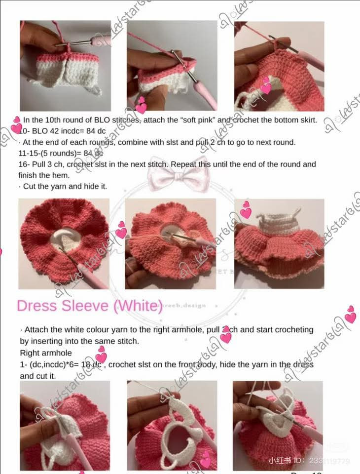 Crochet Pattern Tutorial for Pink Amigurumi Doll Head and Hair