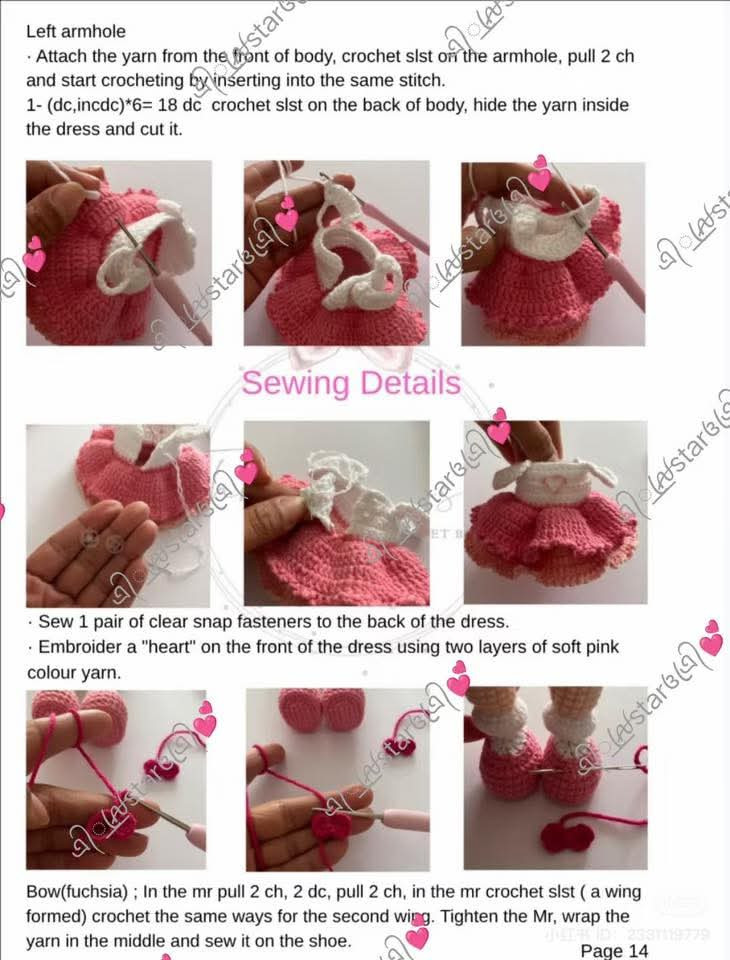 Crochet Pattern Tutorial for Pink Amigurumi Doll Head and Hair