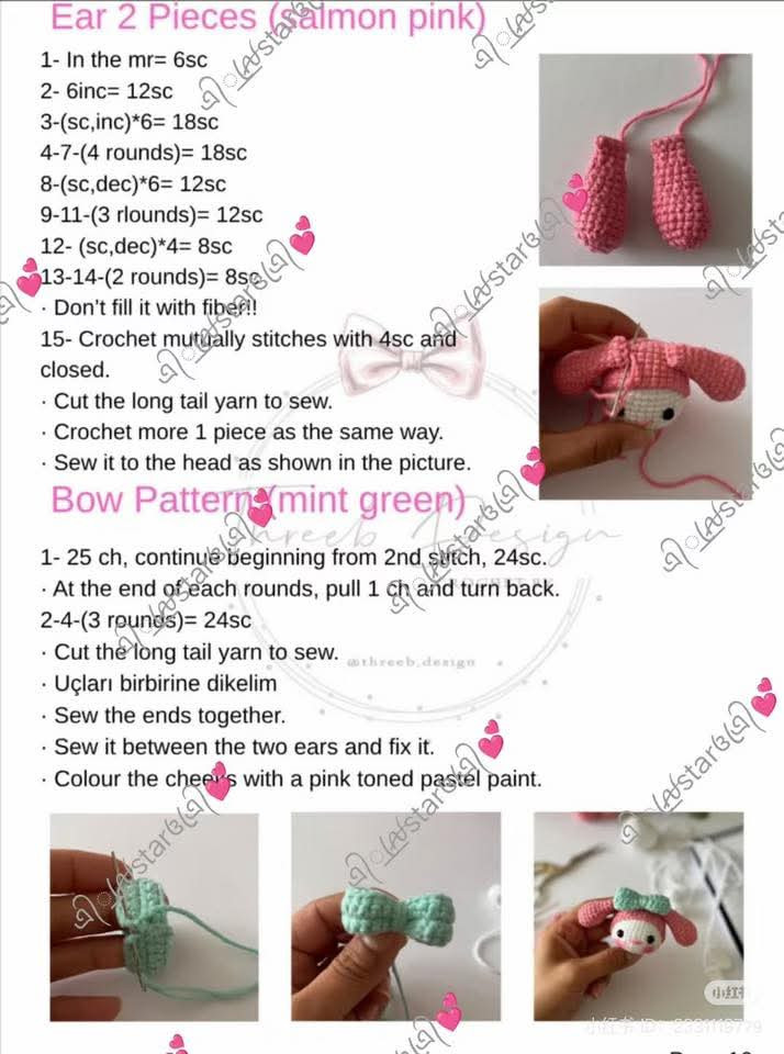 Crochet Pattern Tutorial for Pink Amigurumi Doll Head and Hair