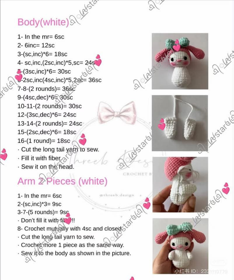 Crochet Pattern Tutorial for Pink Amigurumi Doll Head and Hair