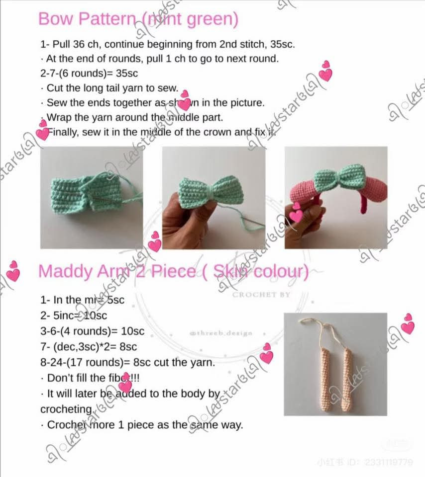 Crochet Pattern Tutorial for Pink Amigurumi Doll Head and Hair