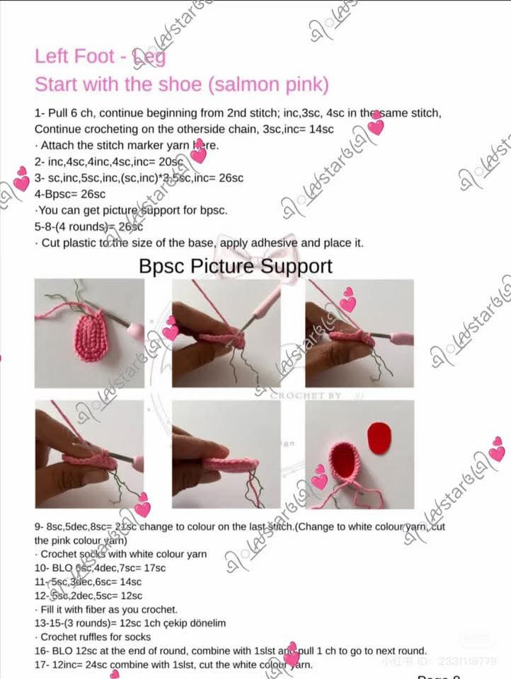 Crochet Pattern Tutorial for Pink Amigurumi Doll Head and Hair