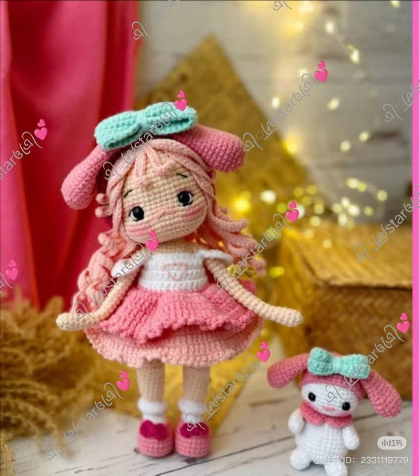 Crochet Pattern Tutorial for Pink Amigurumi Doll Head and Hair