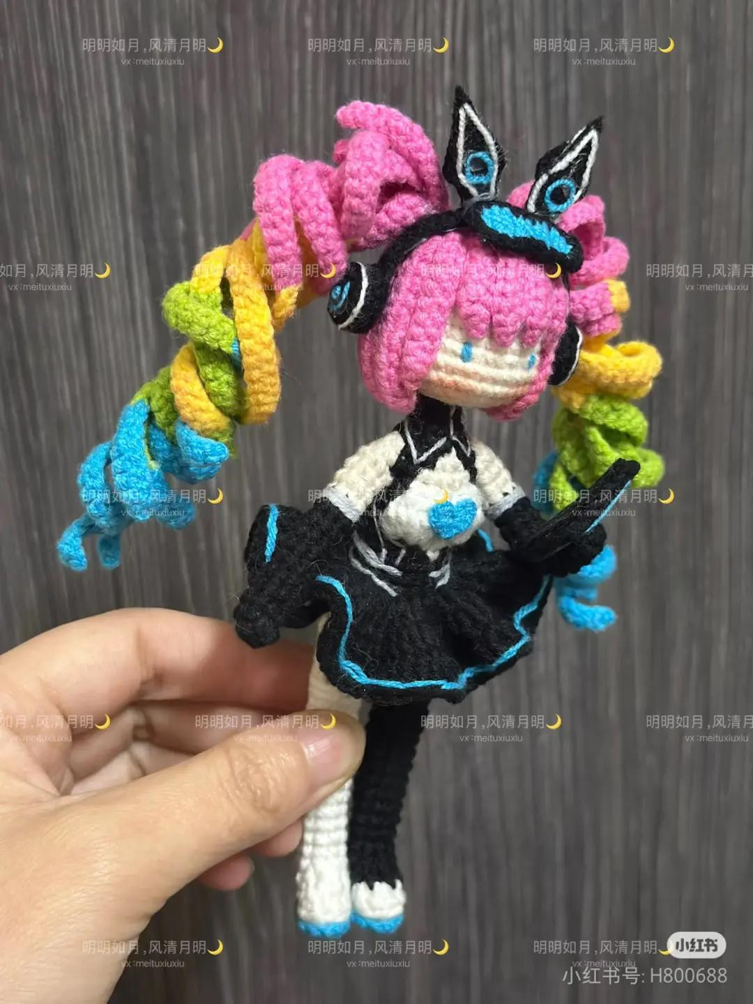 Crochet Pattern Tutorial for Pink Hair Anime Doll with Rainbow Braids