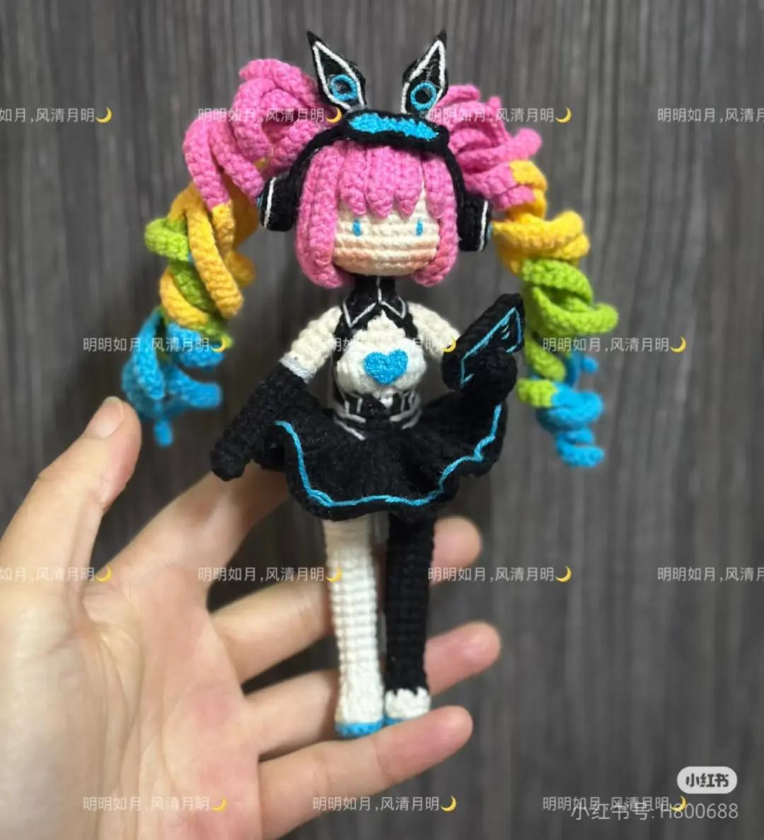 Crochet Pattern Tutorial for Pink Hair Anime Doll with Rainbow Braids