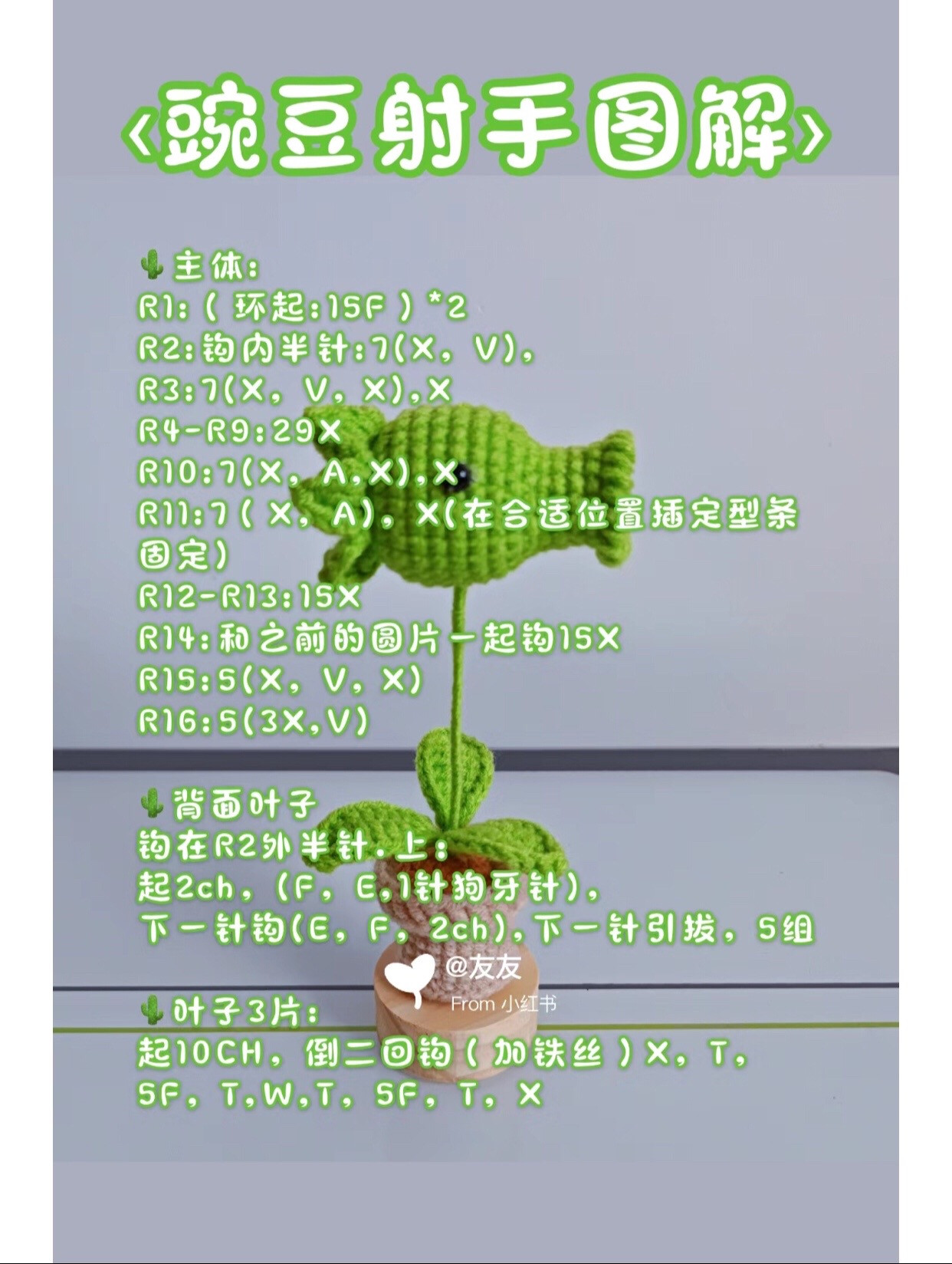 Crochet Pattern Tutorial for Plants vs Zombies Peashooter and Hat Peashooter Amigurumi Dolls with Step-by-Step Instructions