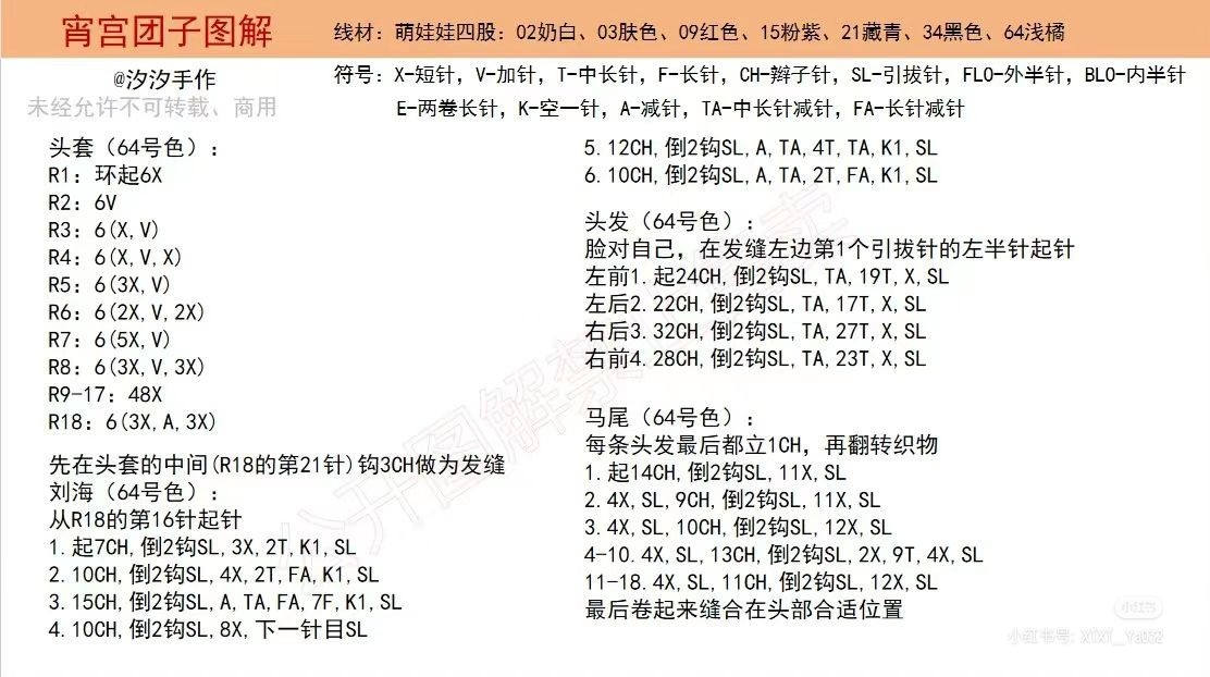 Crochet Pattern Tutorial for Xiao Gong Tuan Zi Doll Head and Accessories
