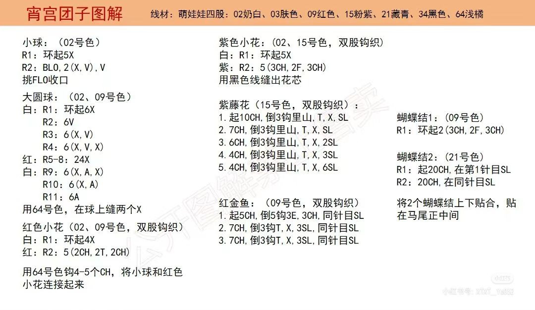 Crochet Pattern Tutorial for Xiao Gong Tuan Zi Doll Head and Accessories