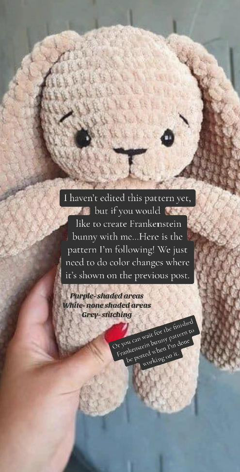 Crochet Pattern: Two-Tone Frankenstein Bunny Amigurumi