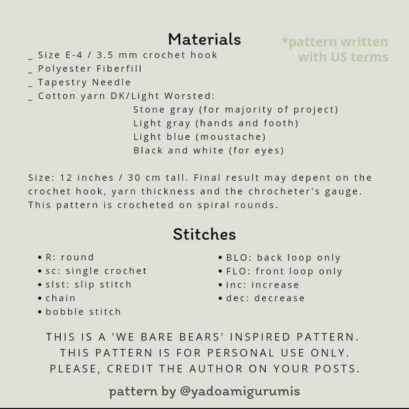 Crochet Pattern: We Bare Bears Inspired Amigurumi with Moustache