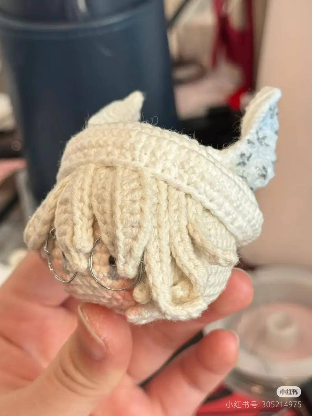 Crochet Pattern: White Valentine's Night Watcher Amigurumi Head with Ears and Glasses