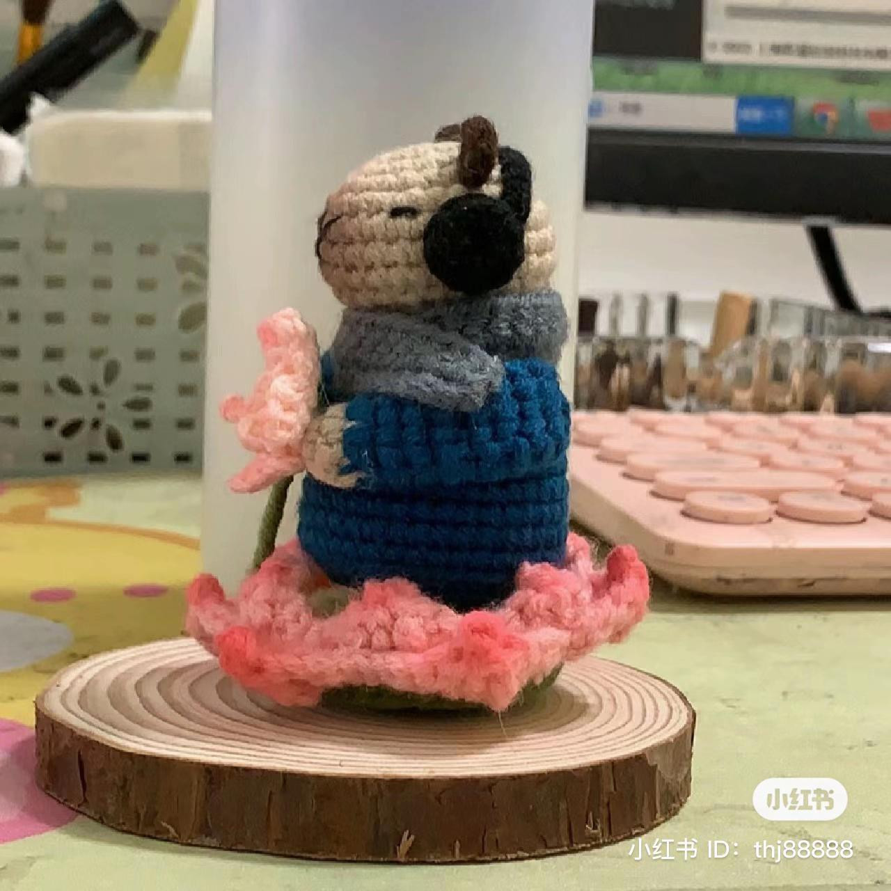 Crochet Pattern: Zen Capybara with Lotus Flower and Blue Robe