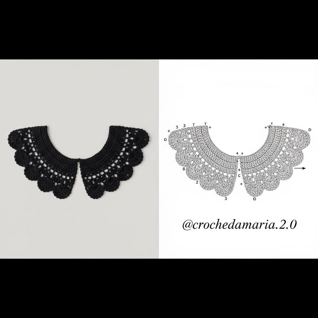 Crochet Patterns Collection: Beaded Necklace, Geometric Keychain, and Black Lace Collar Diagrams