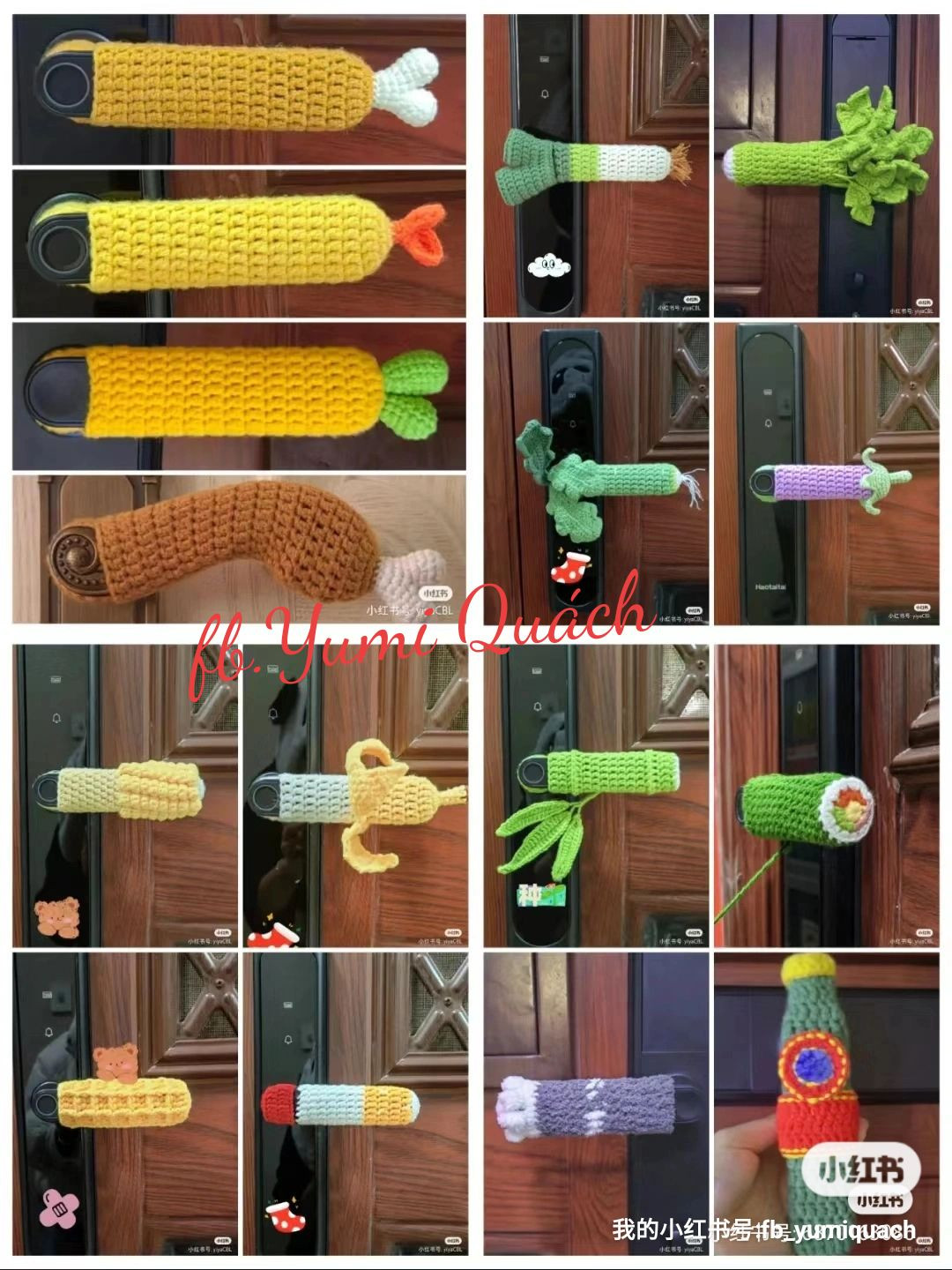 Crochet Patterns for Christmas Bunny, Santa Claus, and Bamboo Door Handle Covers