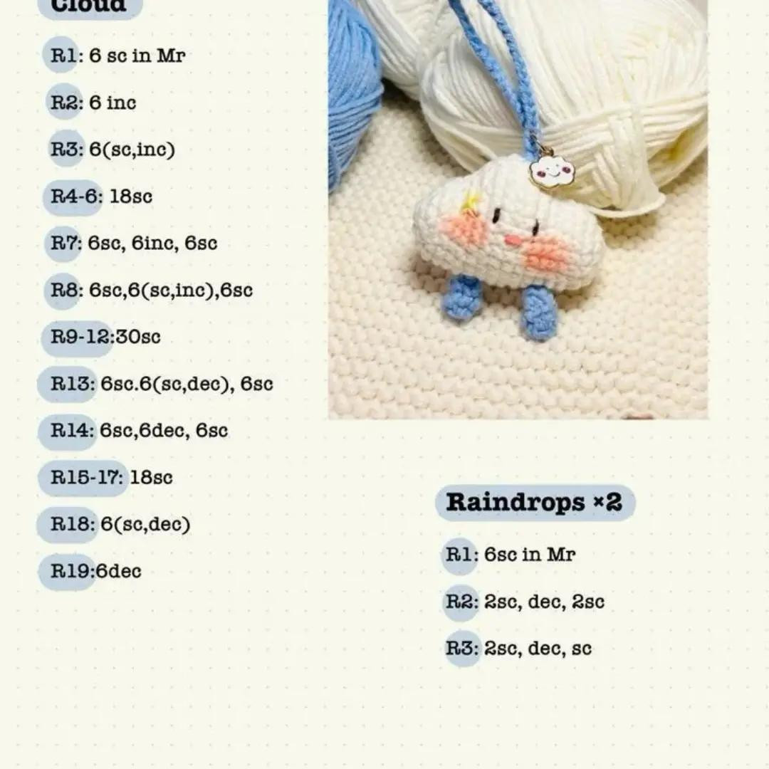Crochet Patterns for Cute Amigurumi Keychains: Dog, Dumpling, and Cloud