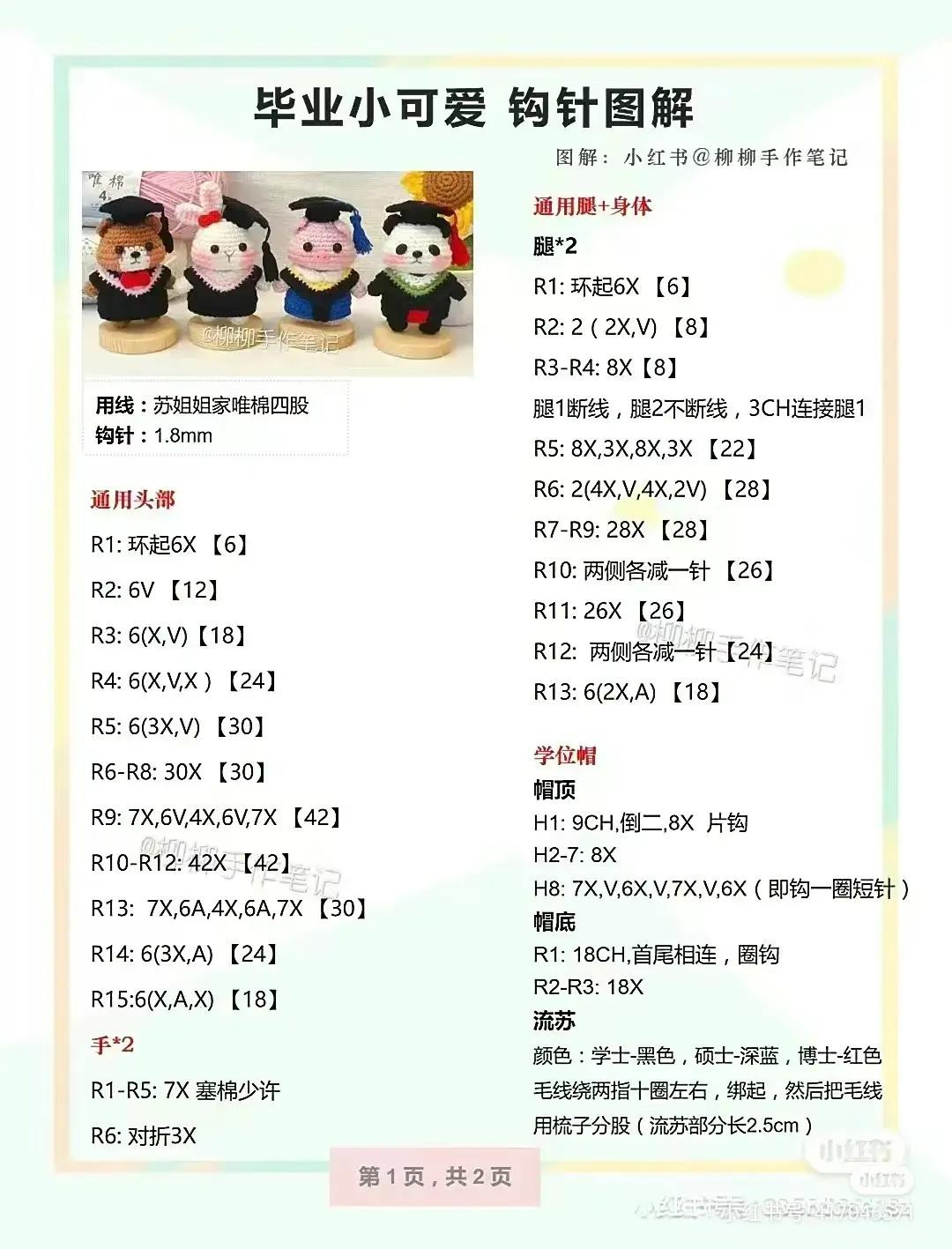 Crochet Patterns for Dog Flower Pot and Graduation Amigurumi Dolls with Handwritten Charts