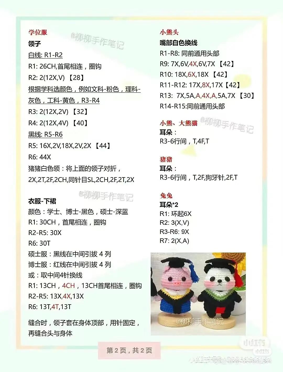 Crochet Patterns for Dog Flower Pot and Graduation Amigurumi Dolls with Handwritten Charts