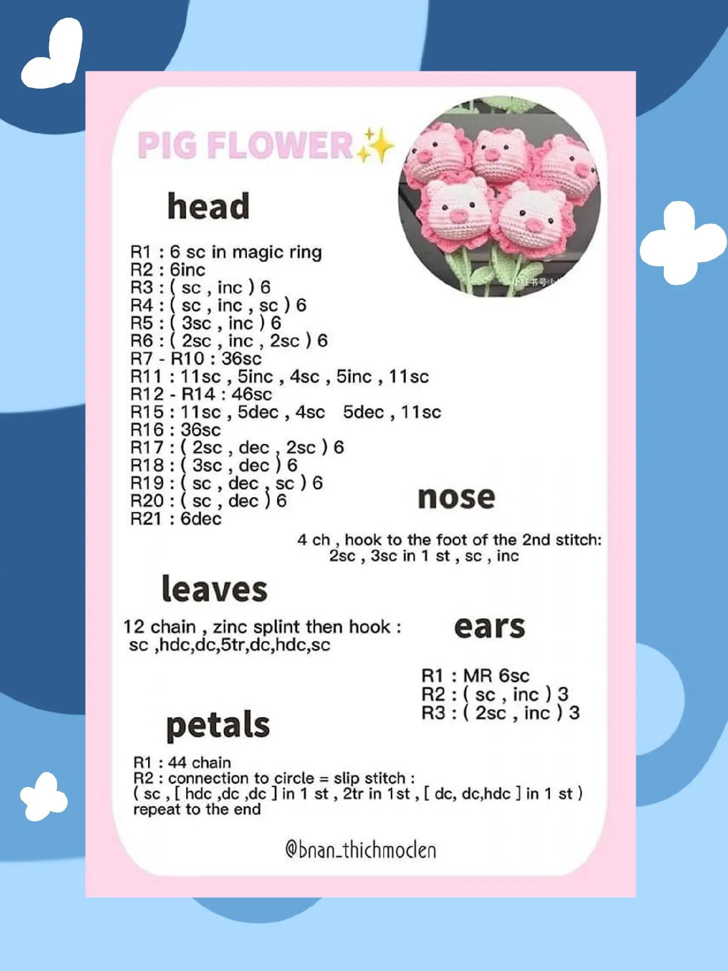 Crochet Patterns: Tulip Coaster, Rabbit Flower, Dragon Flower, Bear Flower, Pig Flower