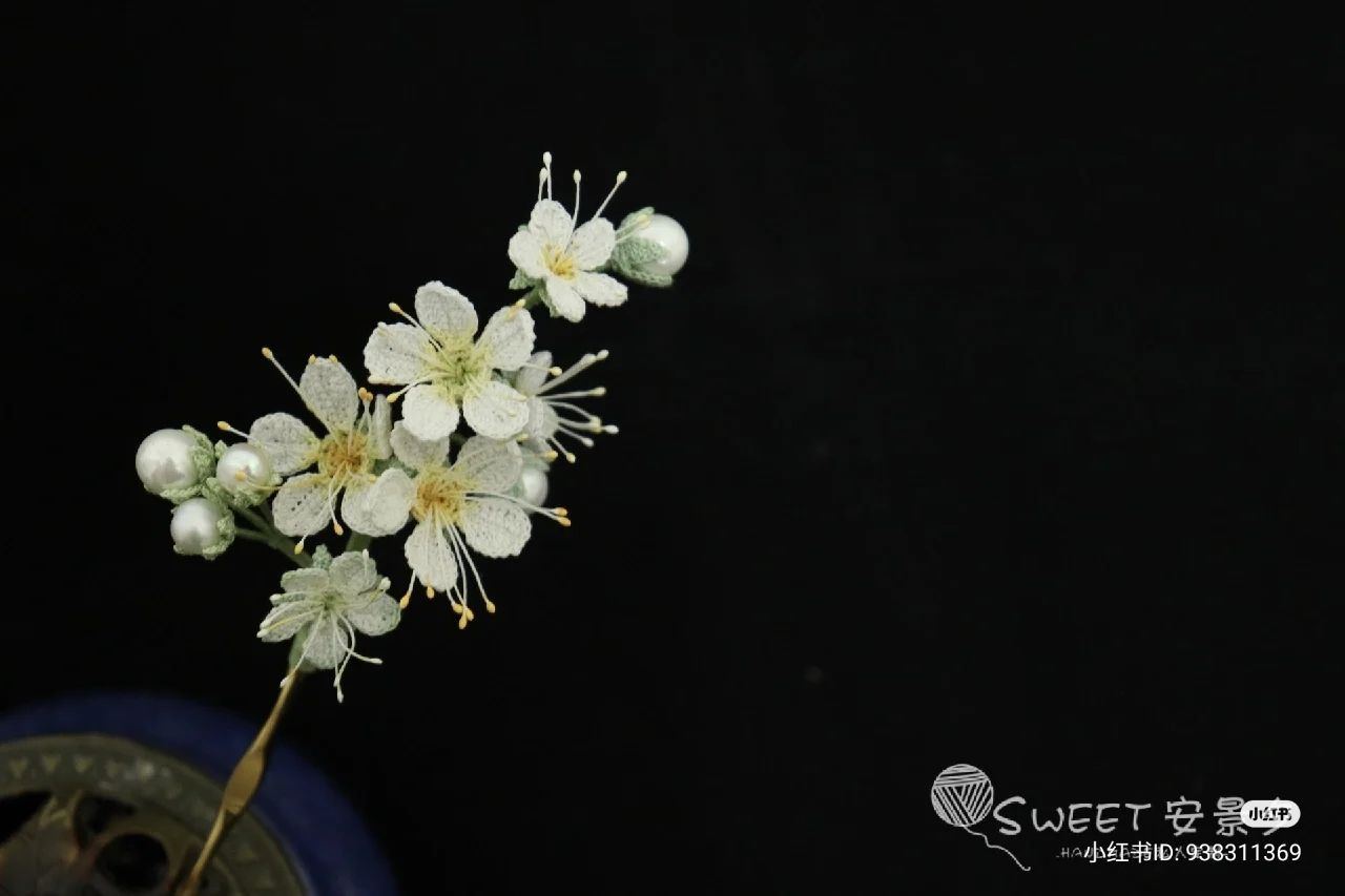 Crochet Pearl Plum Blossom Branch Pattern with Tutorial Chart