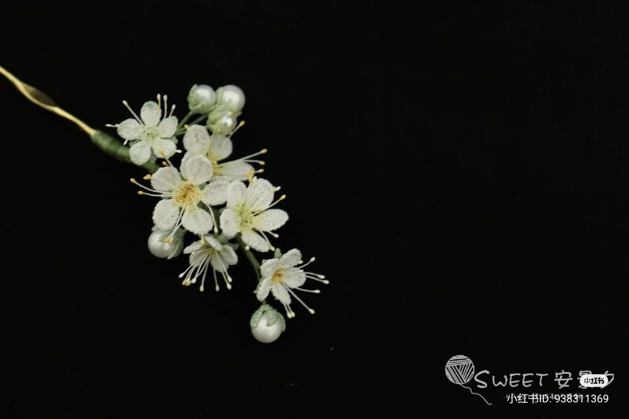 Crochet Pearl Plum Blossom Branch Pattern with Tutorial Chart