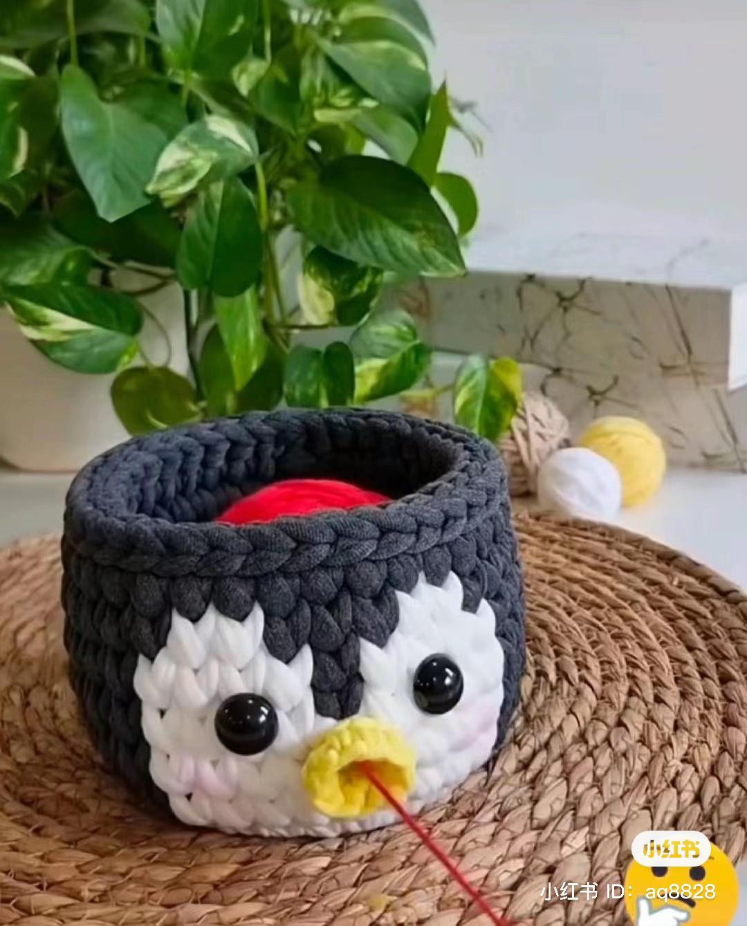 Crochet Penguin Basket Pattern Chart with Fabric Yarn