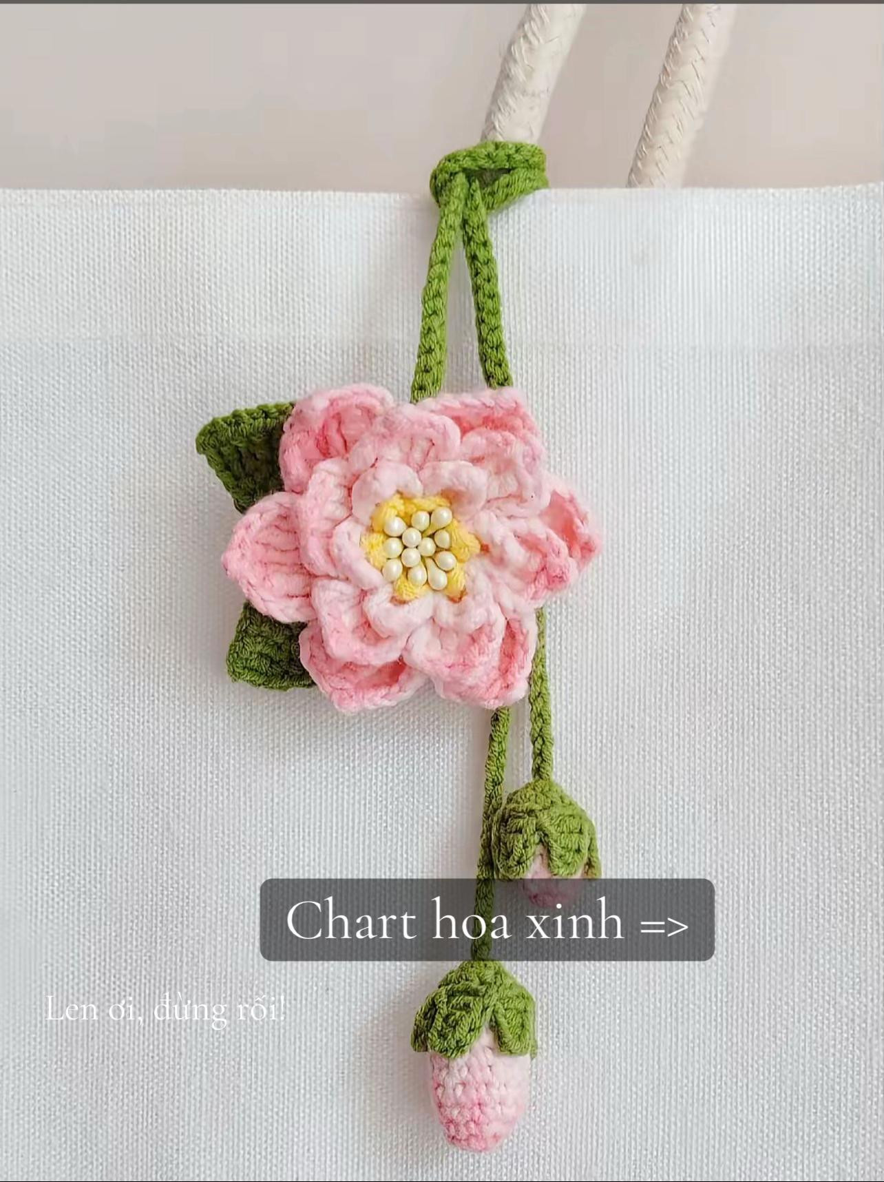 Crochet Peony Flower Bag Charm Pattern with Buds