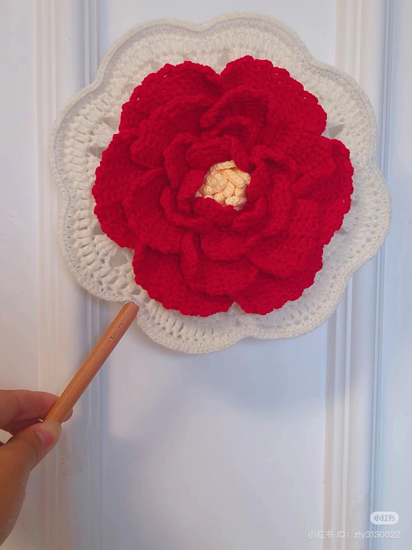 Crochet Peony Flower Hand Fan Pattern