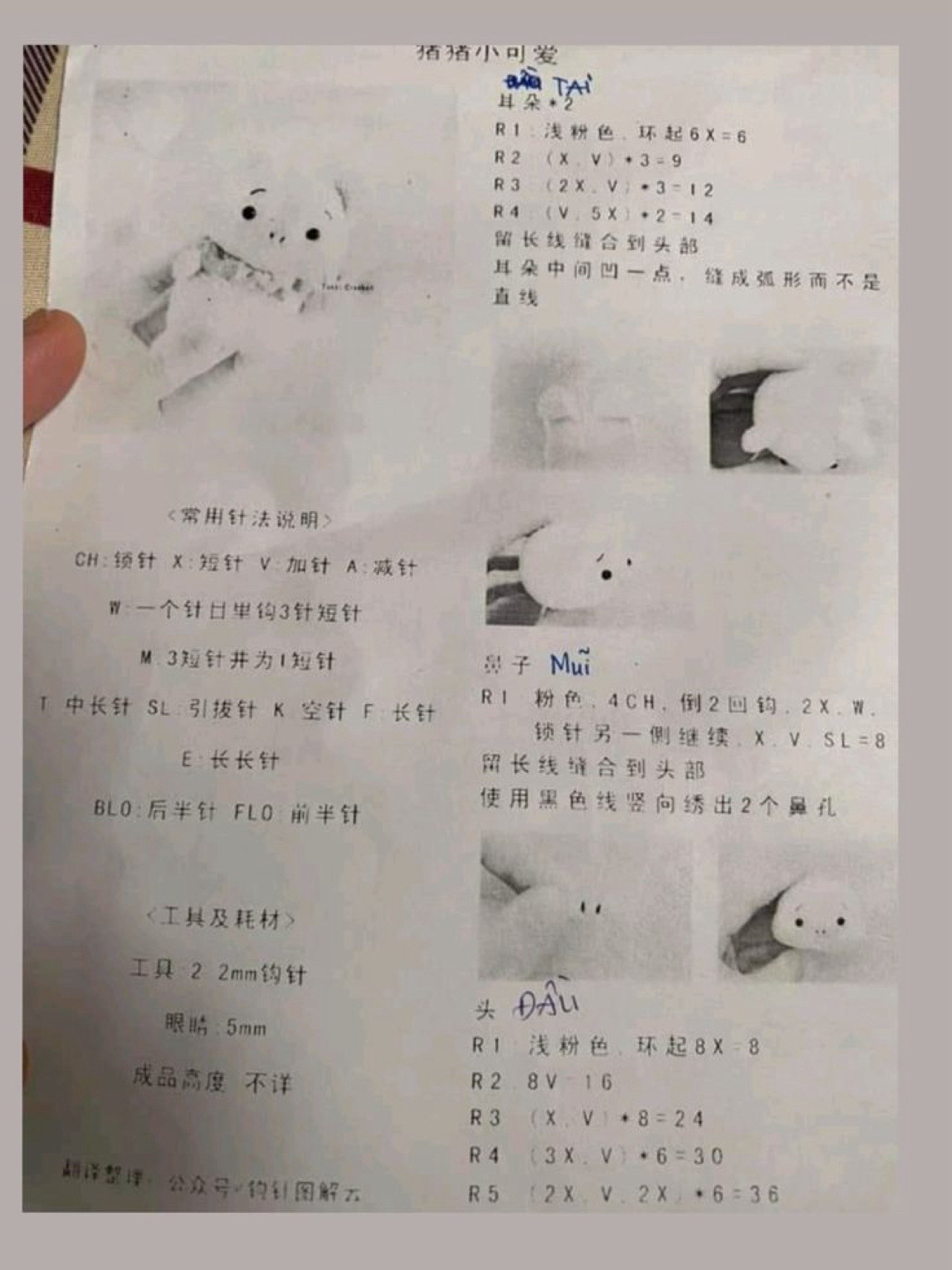 Crochet Pig Amigurumi Pattern Chart