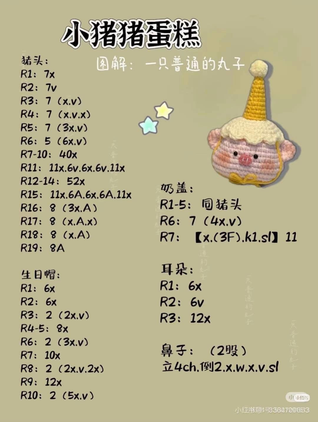 Crochet Pig Cake and Hello Kitty Keychain Pattern Chart
