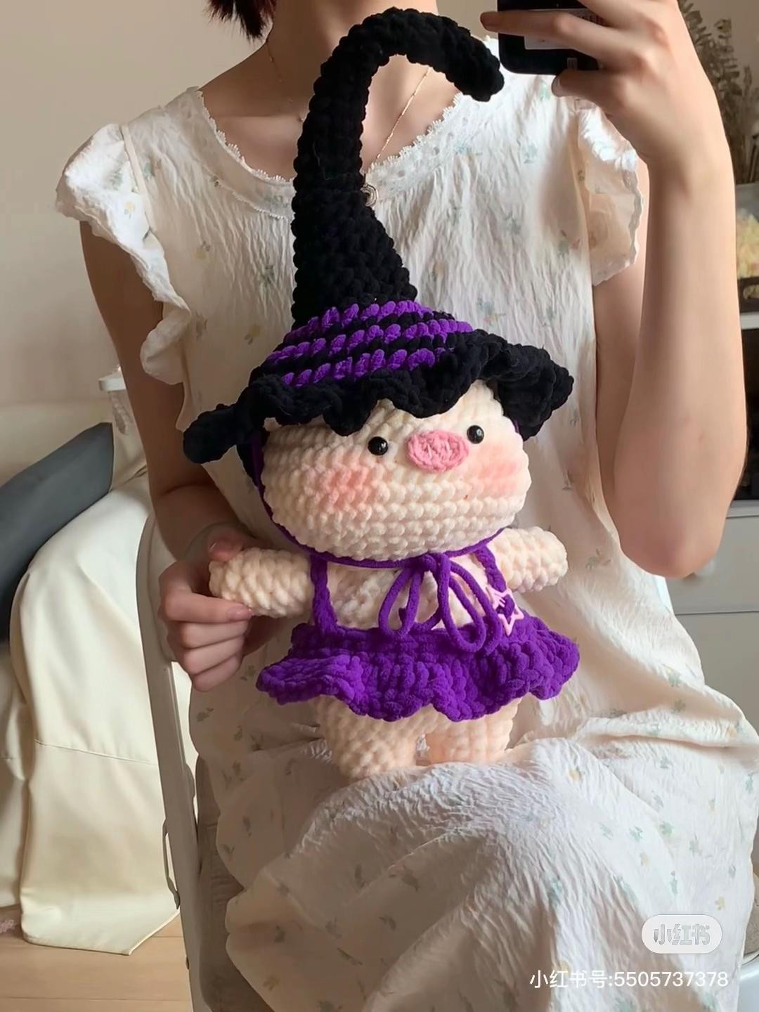 Crochet Pig Doll Patterns: Witch Costume and Bath Time Outfit
